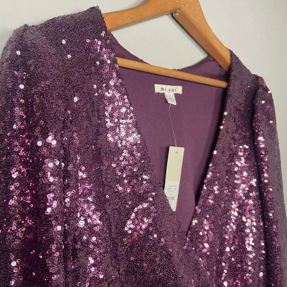 Francesca’s Miami Purple Sequin Long Sleeve Party Dress NWT Size S Cocktail - Picture 7 of 15